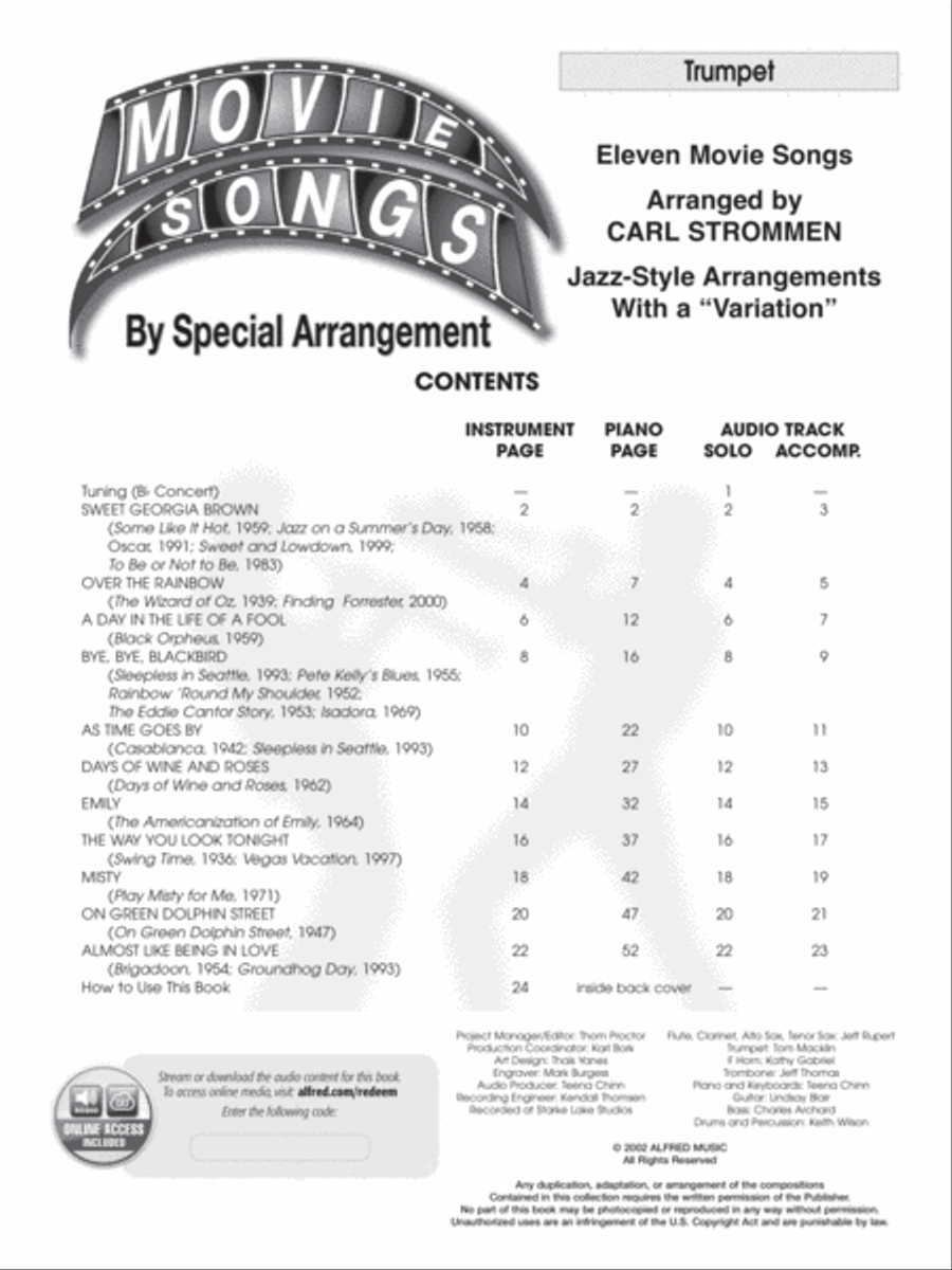 Movie Songs by Special Arrangement (Jazz-Style Arrangements with a Variation)