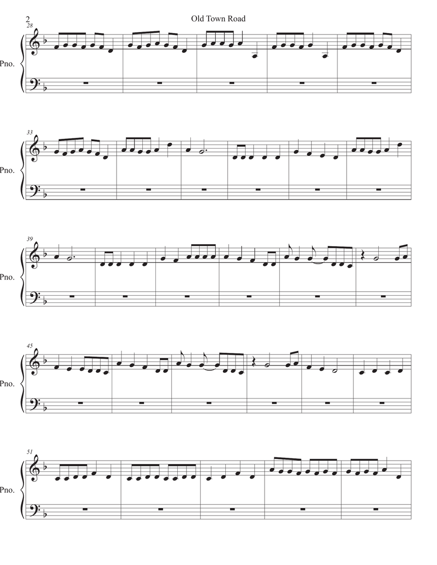 Old Town Road (remix) Easy Piano scores gallery preview page 2