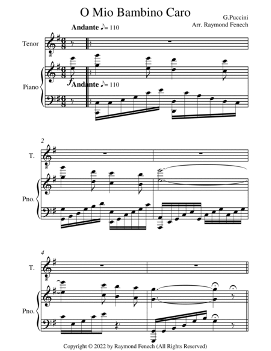 O Mio Babbino Caro - G.Puccini - Tenor voice and Piano Tenor Voice scores gallery preview page 4
