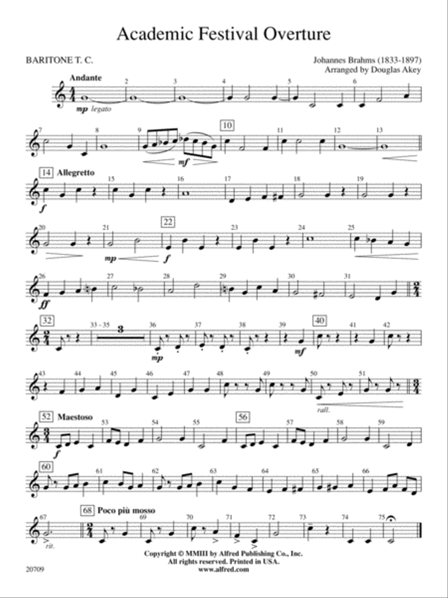 Academic Festival Overture: Baritone T.C. Concert Band scores gallery preview page 1