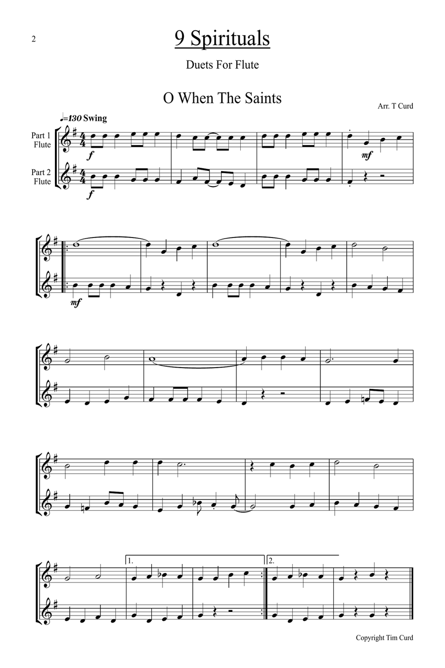 9 Spirituals, Duets For Flute 9 Spirituals, Duets For Flute Flute Duet scores gallery preview page 2