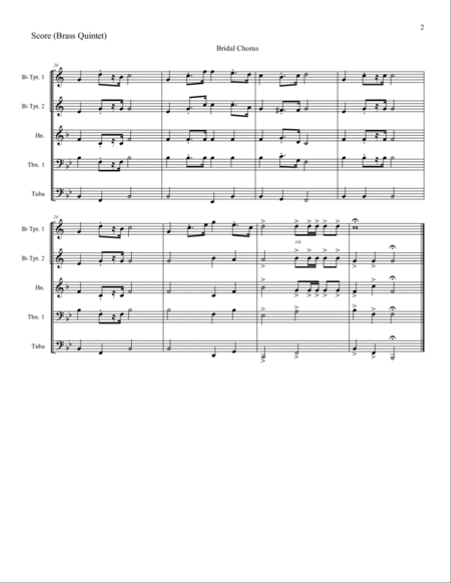 Bridal Chorus Brass Quintet scores gallery preview page 3