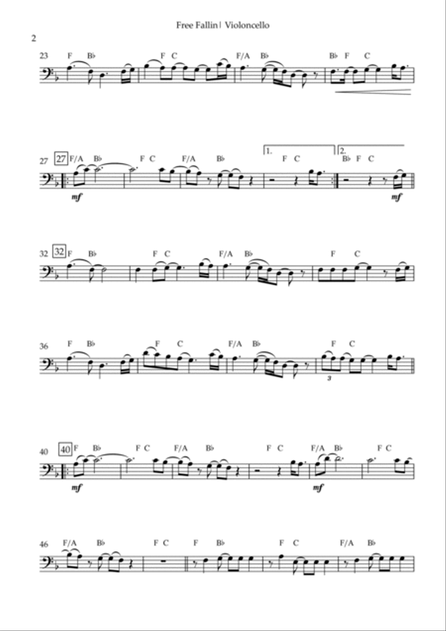 Free Fallin' Free Fallin' Cello Solo scores gallery preview page 2