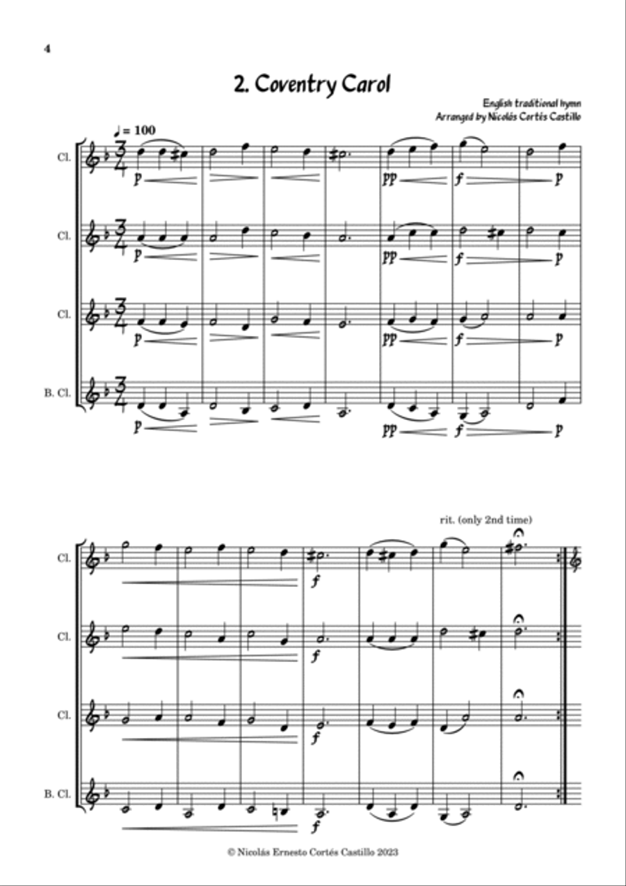 17 Christmas Carols for Clarinet Quartet Clarinet Quartet scores gallery preview page 5