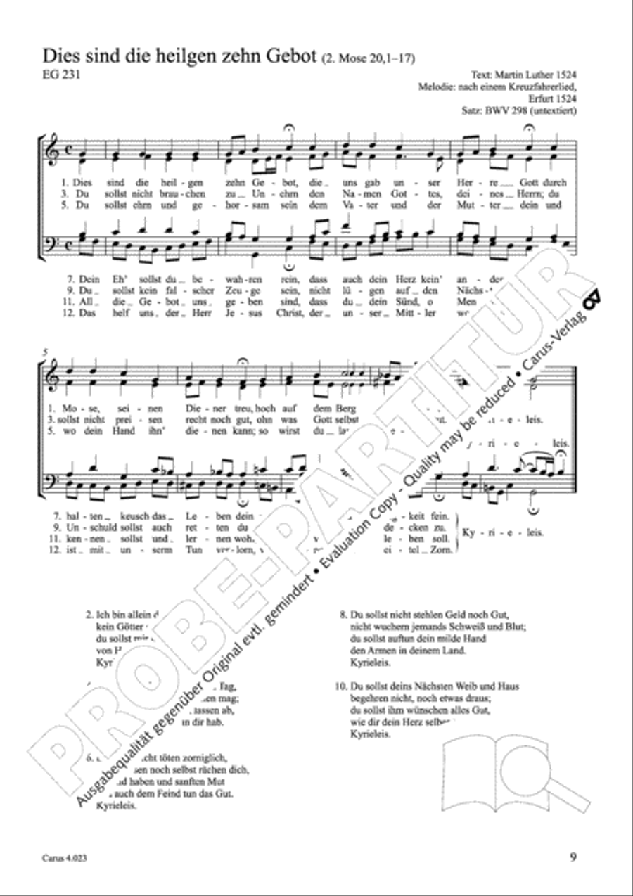 Luther Lieder in settings by J. S. Bach for mixed choir SATB 4-Part scores gallery preview page 10