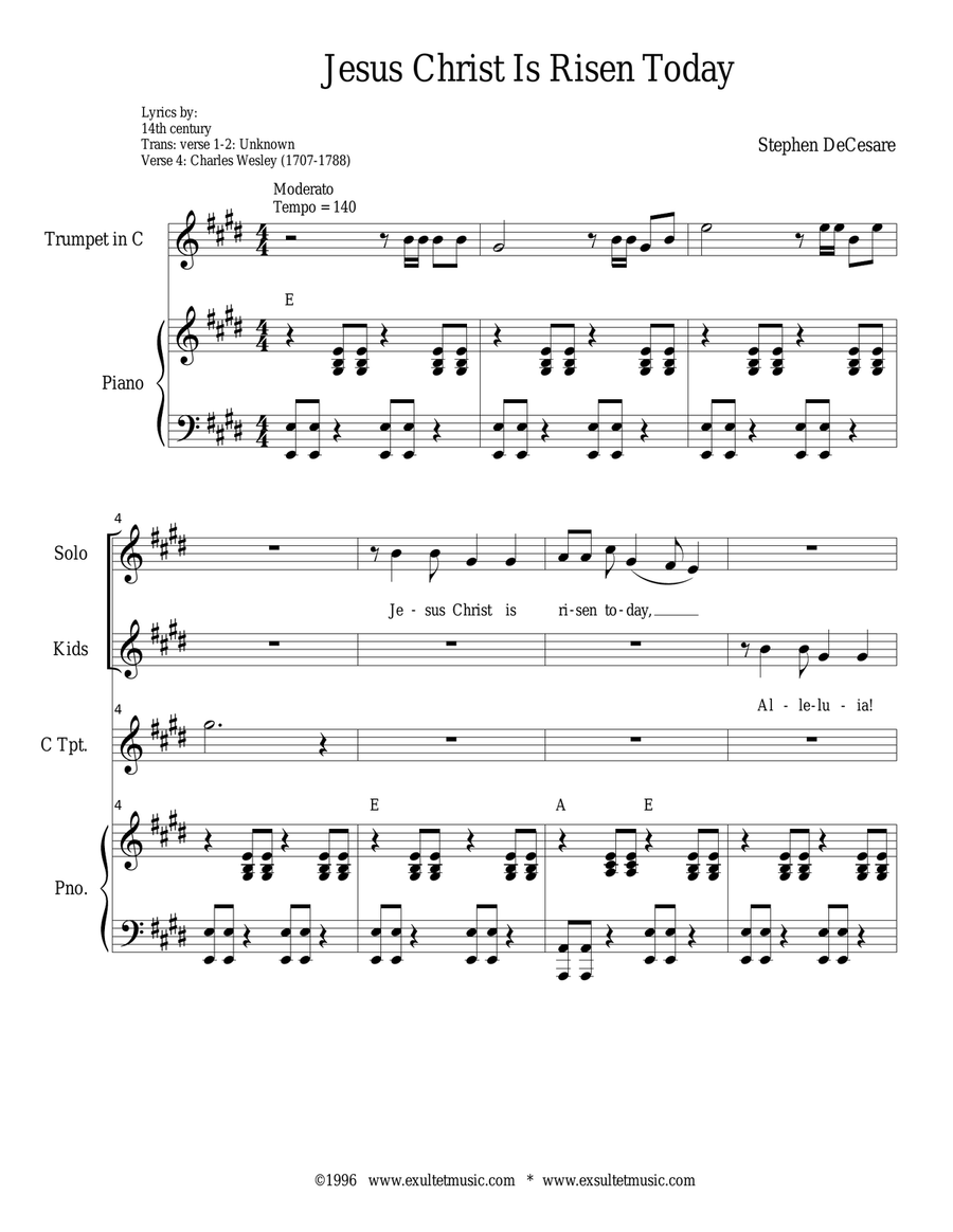 Jesus Christ Is Risen Today Unison Choir scores gallery preview page 1