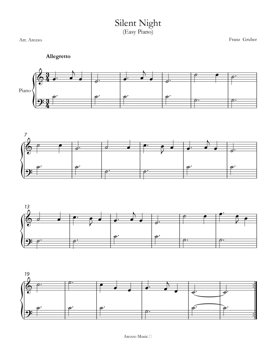 Silent Night Easy Piano Sheet Music for Beginners image number null