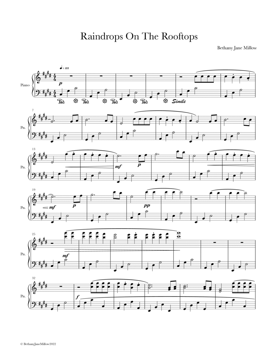 Raindrops On The Rooftops Piano Solo scores gallery preview page 1