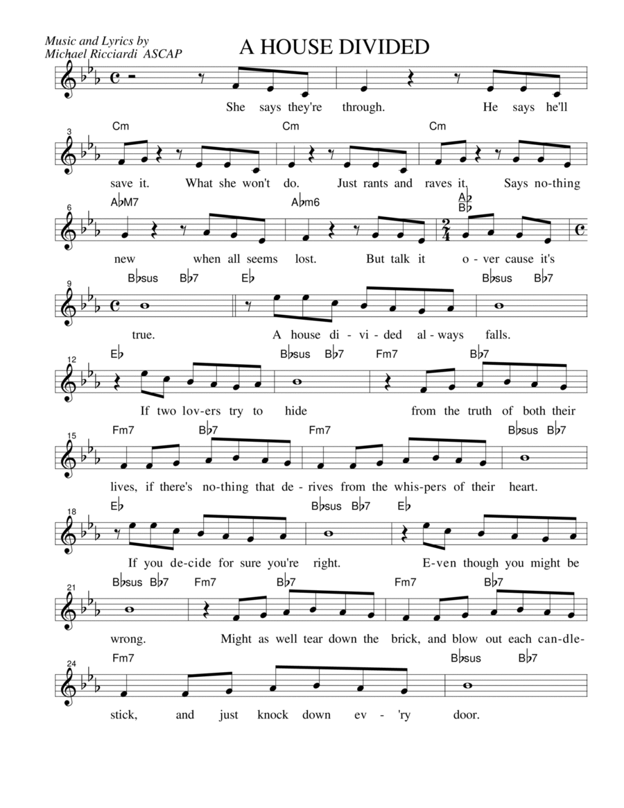 A HOUSE DIVIDED A HOUSE DIVIDED Piano scores gallery preview page 1