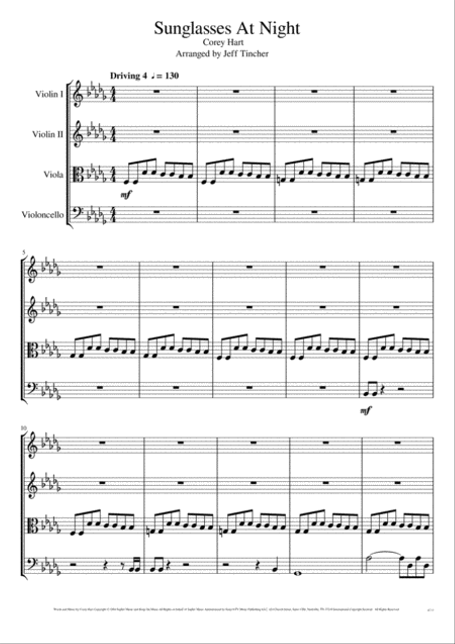 Sunglasses at night sheet music on sale
