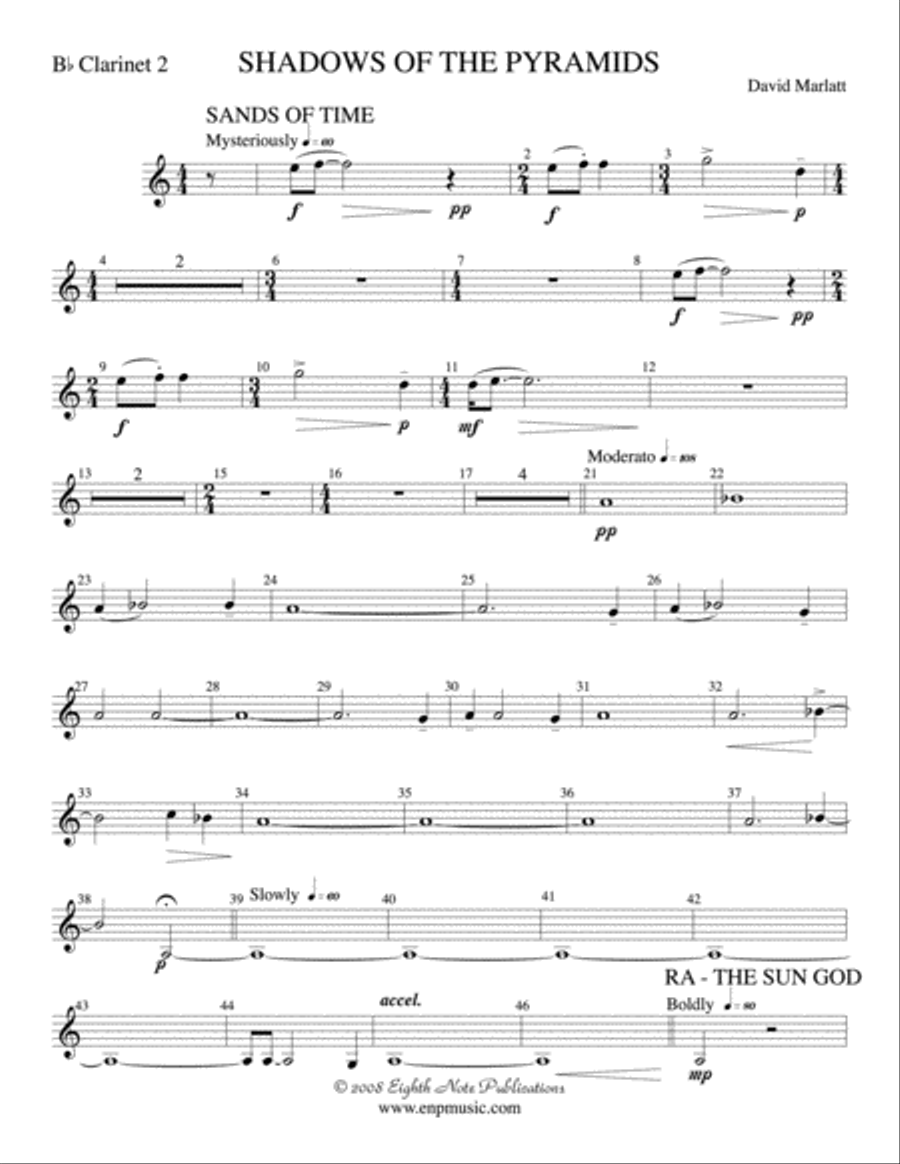 Shadows of the Pyramids: 2nd B-flat Clarinet Concert Band scores gallery preview page 1