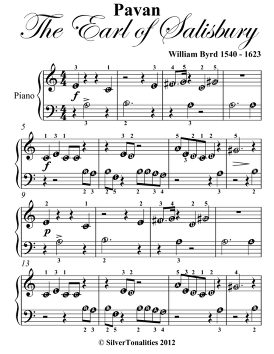 Pavan the Earle of Salisbury Beginner Piano Sheet Music
