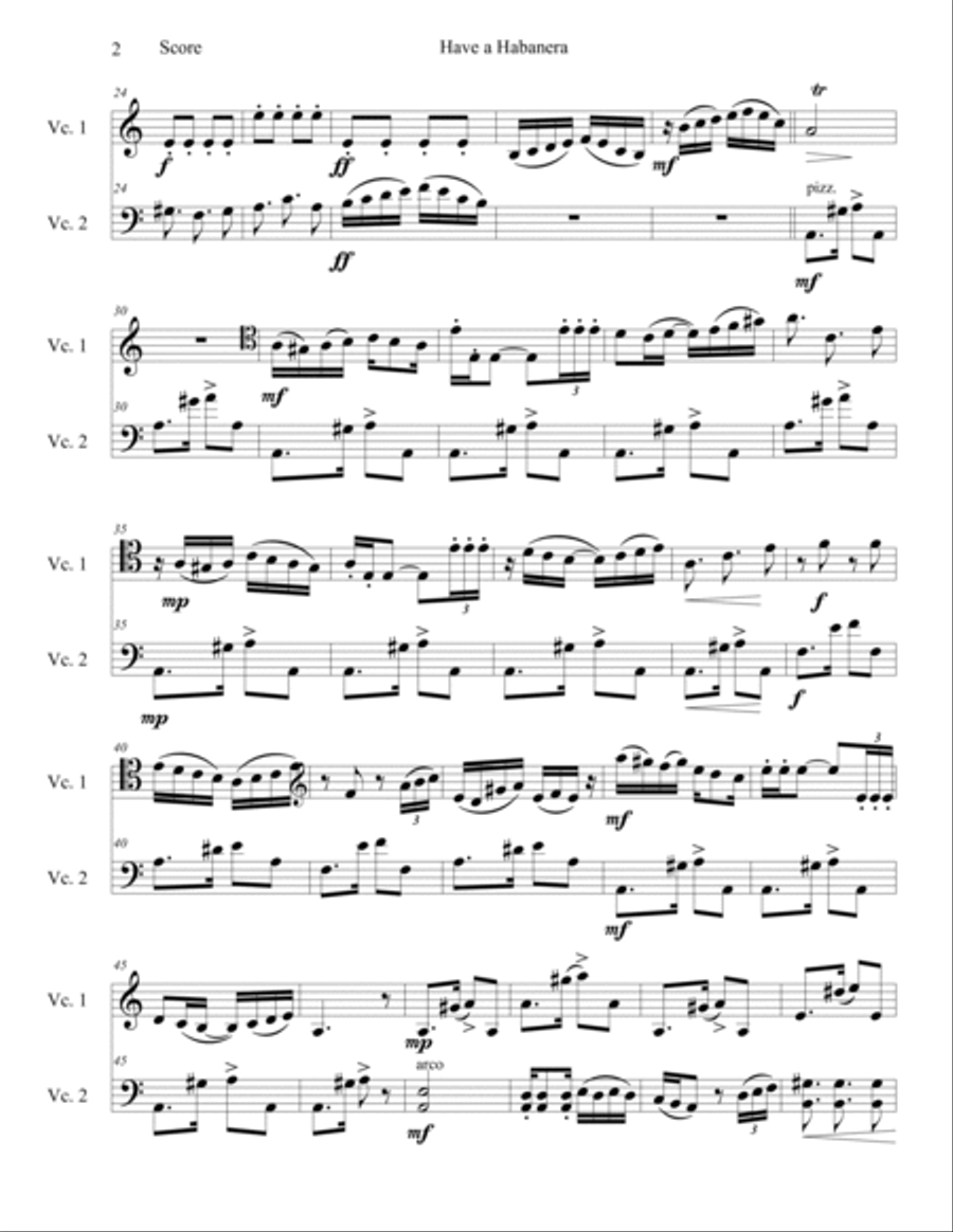 Have a Habanera for 2 cellos String Duet scores gallery preview page 2