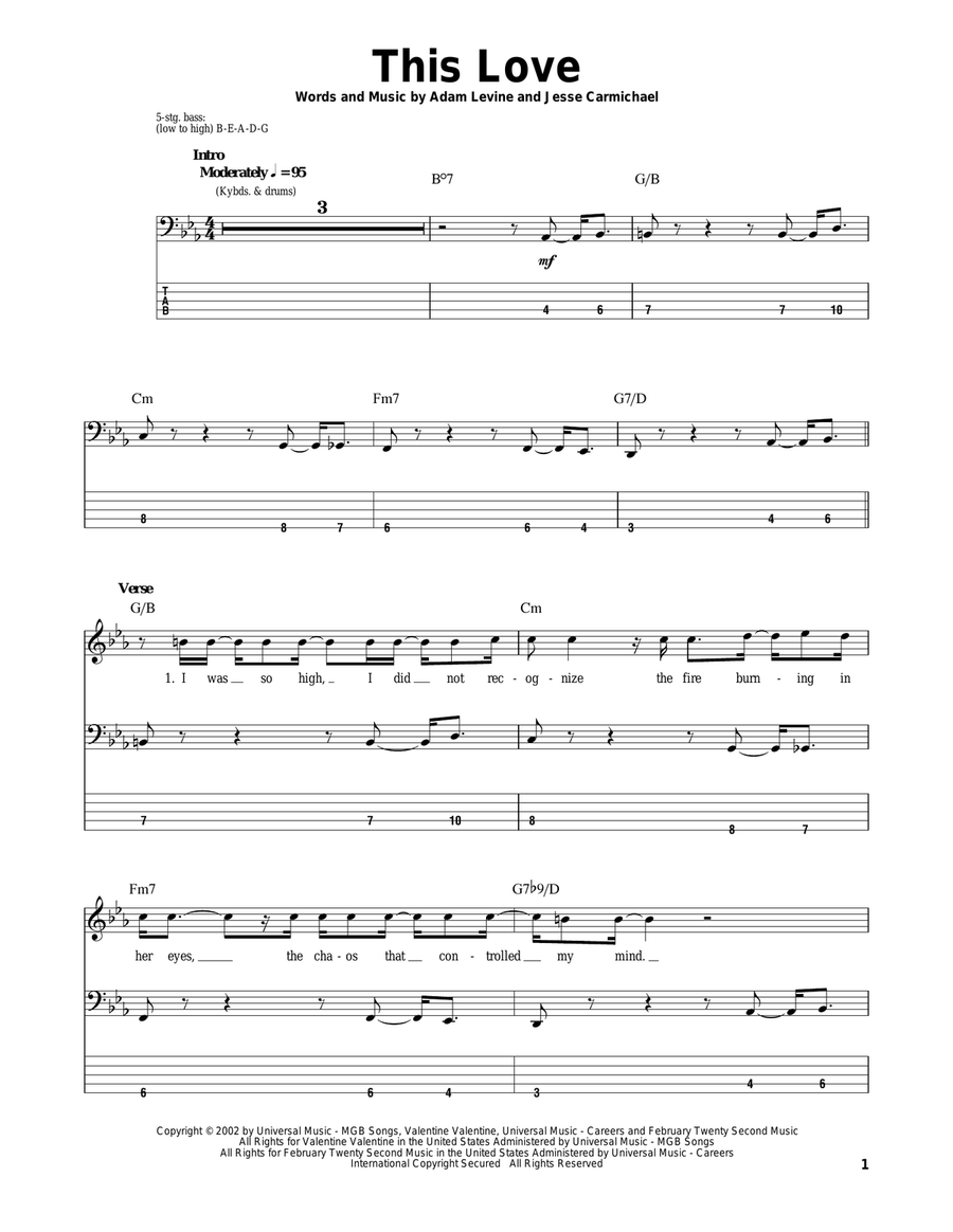 This Love This Love Bass Guitar Tablature scores gallery preview page 1