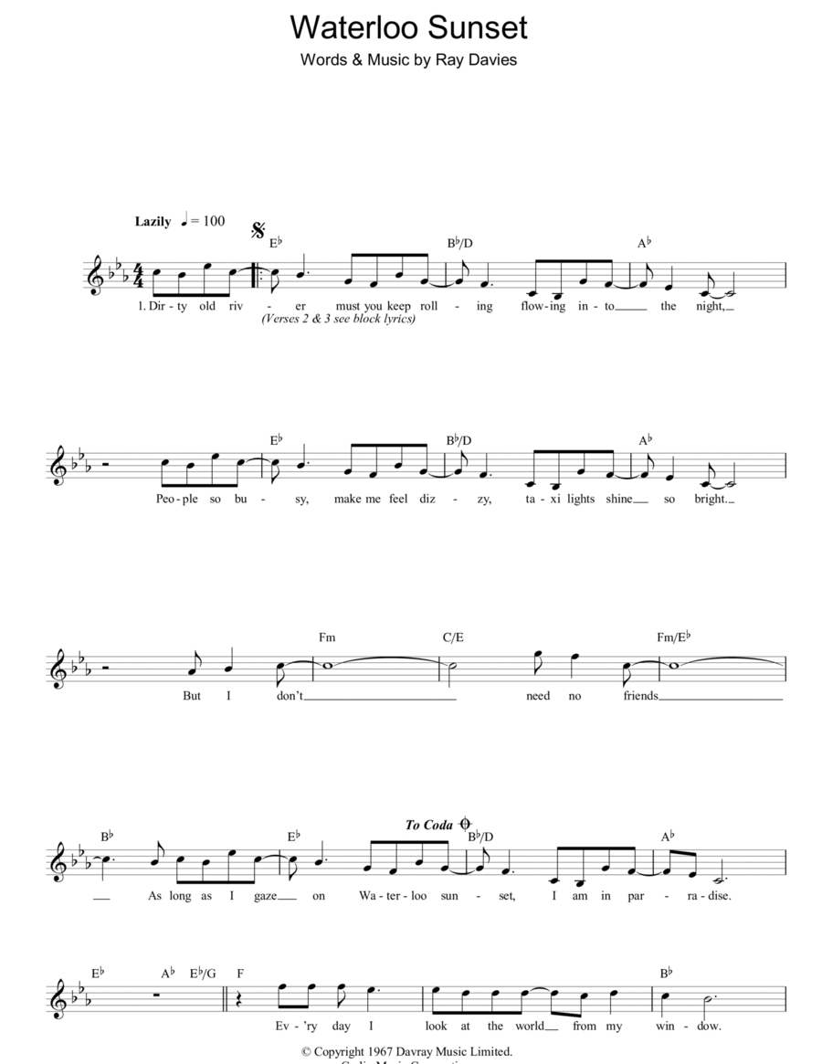 Waterloo Sunset Piano scores gallery preview page 1