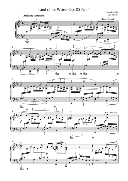 Mendelssohn-Lied ohne Worte Op. 85 No.4(Piano) image number null