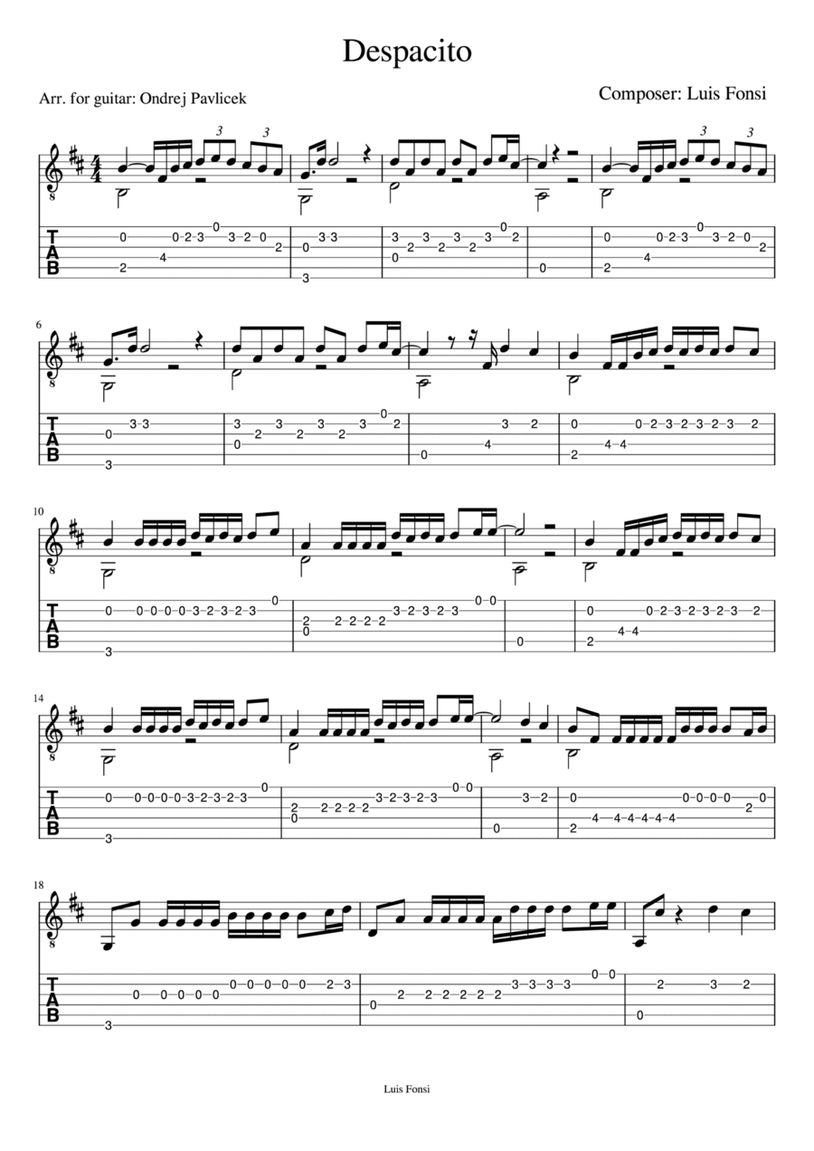 Despacito Guitar Solo scores gallery preview page 1