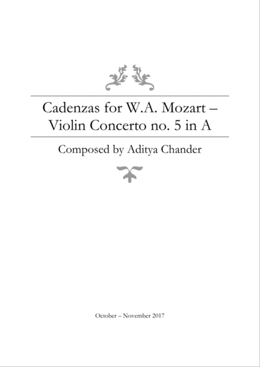 Mozart Violin Concerto no. 5 - Cadenzas Violin Solo scores gallery preview page 1