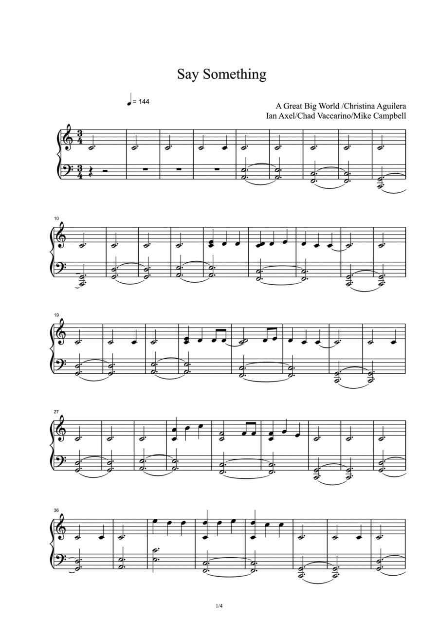 Say Something Say Something Piano Solo scores gallery preview page 1