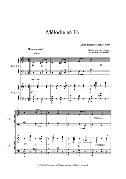Anton Rubinstein: Melody in F, arranged for two pedal harps