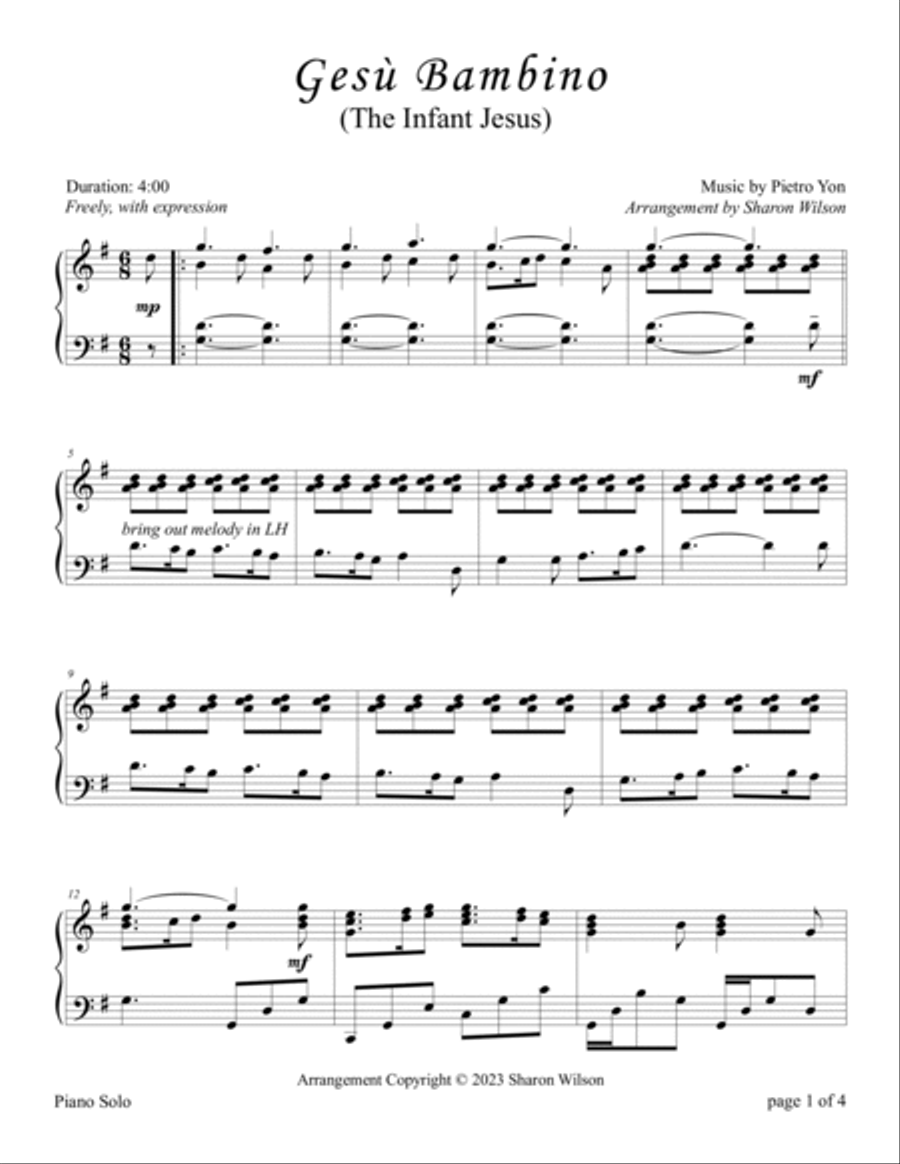 Gesù Bambino (The Infant Jesus) Piano Solo scores gallery preview page 3