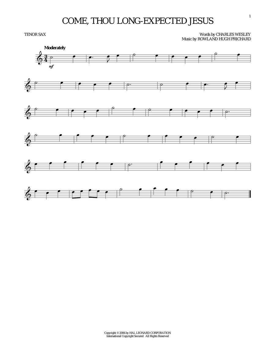 Come, Thou Long-Expected Jesus Tenor Saxophone scores gallery preview page 1