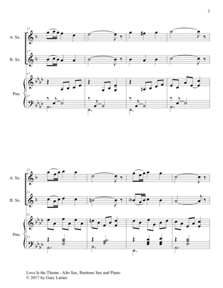 LOVE IS THE THEME (Trio – Alto Sax, Baritone Sax & Piano with Score/Parts) image number null