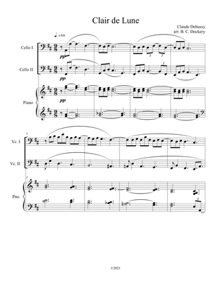 Clair de Lune (Cello Duet) with piano accompaniment