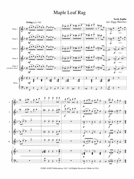 Maple Leaf Rag for Flute Choir and Piano image number null