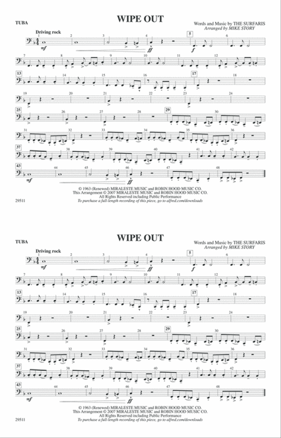Wipe Out: Tuba Wipe Out: Tuba Marching Band scores gallery preview page 1