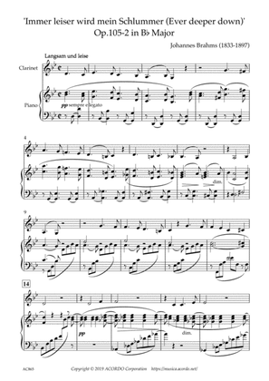 'Immer leiser wird mein Schlummer (Ever deeper down)' Op.105-2 in B-flat Major for Clarinet & Piano