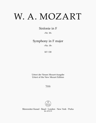 Book cover for Symphony, No. 18 F major, KV 130