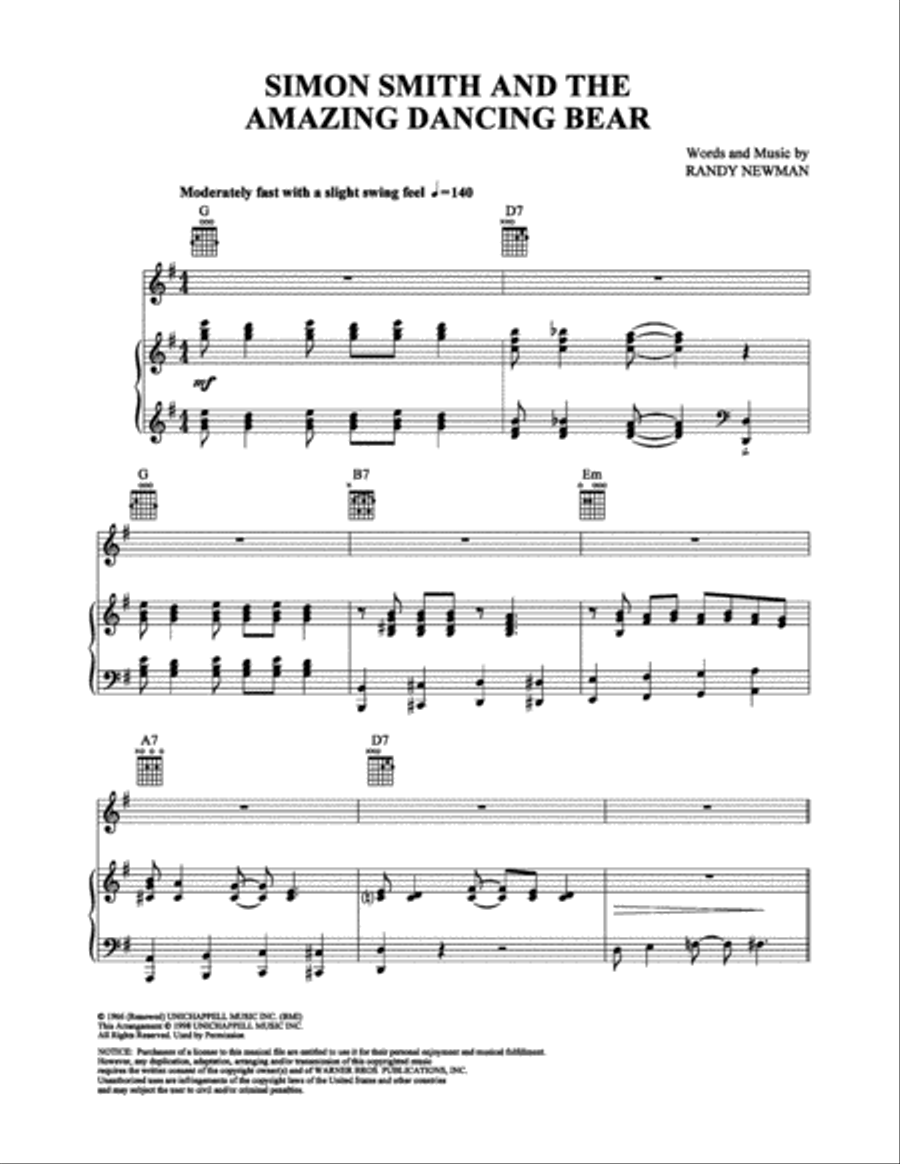 Simon Smith and the Amazing Dancing Bear Piano, Vocal, Guitar scores gallery preview page 1
