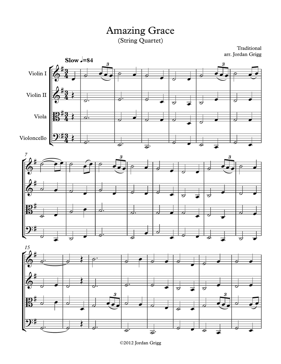 Amazing Grace (String Quartet) String Quartet scores gallery preview page 1