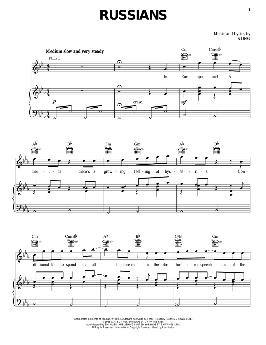 Russians Piano, Vocal, Guitar scores gallery preview page 1