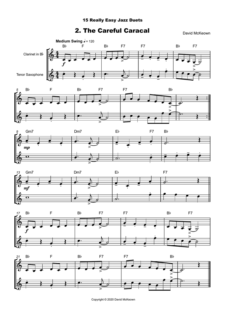 15 Really Easy Jazz Duets for Clarinet and Tenor Saxophone Duet Woodwind Duet scores gallery preview page 3