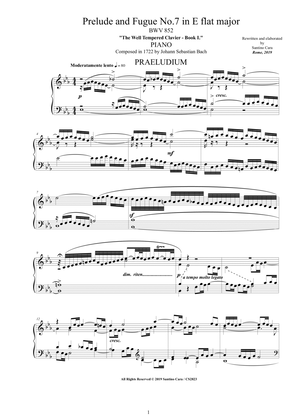 Book cover for Bach - Prelude and Fugue No.7 in E flat major BWV 852 for Piano