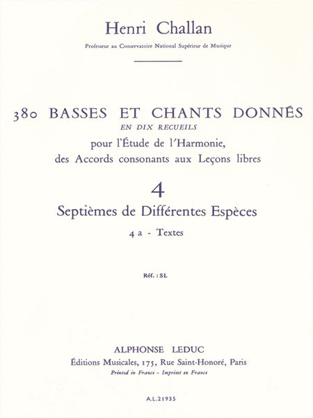380 Basses Et Chants Donnes - Volume 4, Septiemes De Differentes Espece