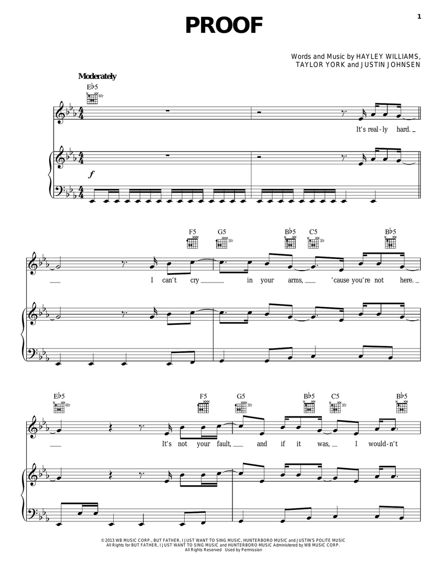 Proof Proof Piano, Vocal, Guitar scores gallery preview page 1