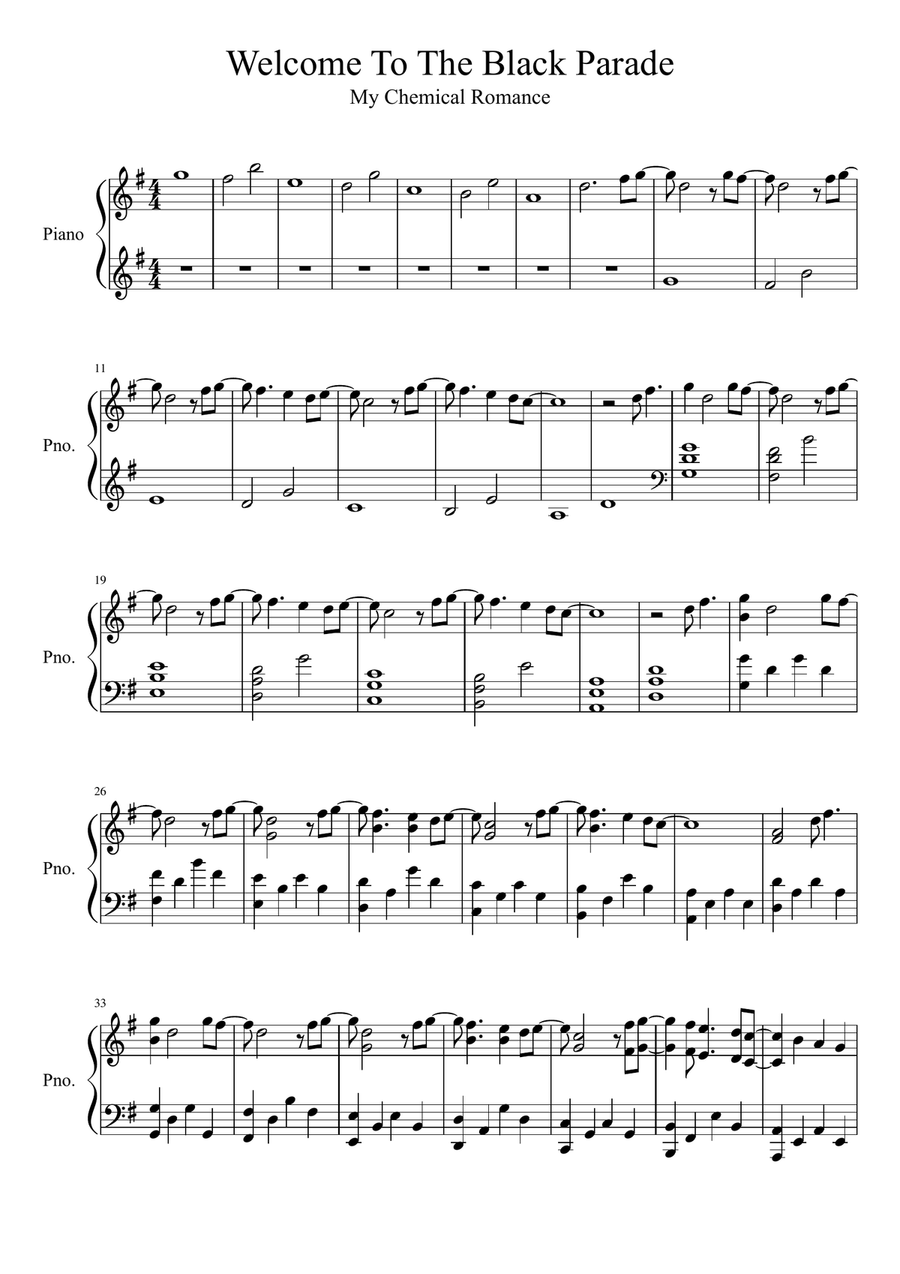 Welcome to the Black Parade Easy Piano scores gallery preview page 1