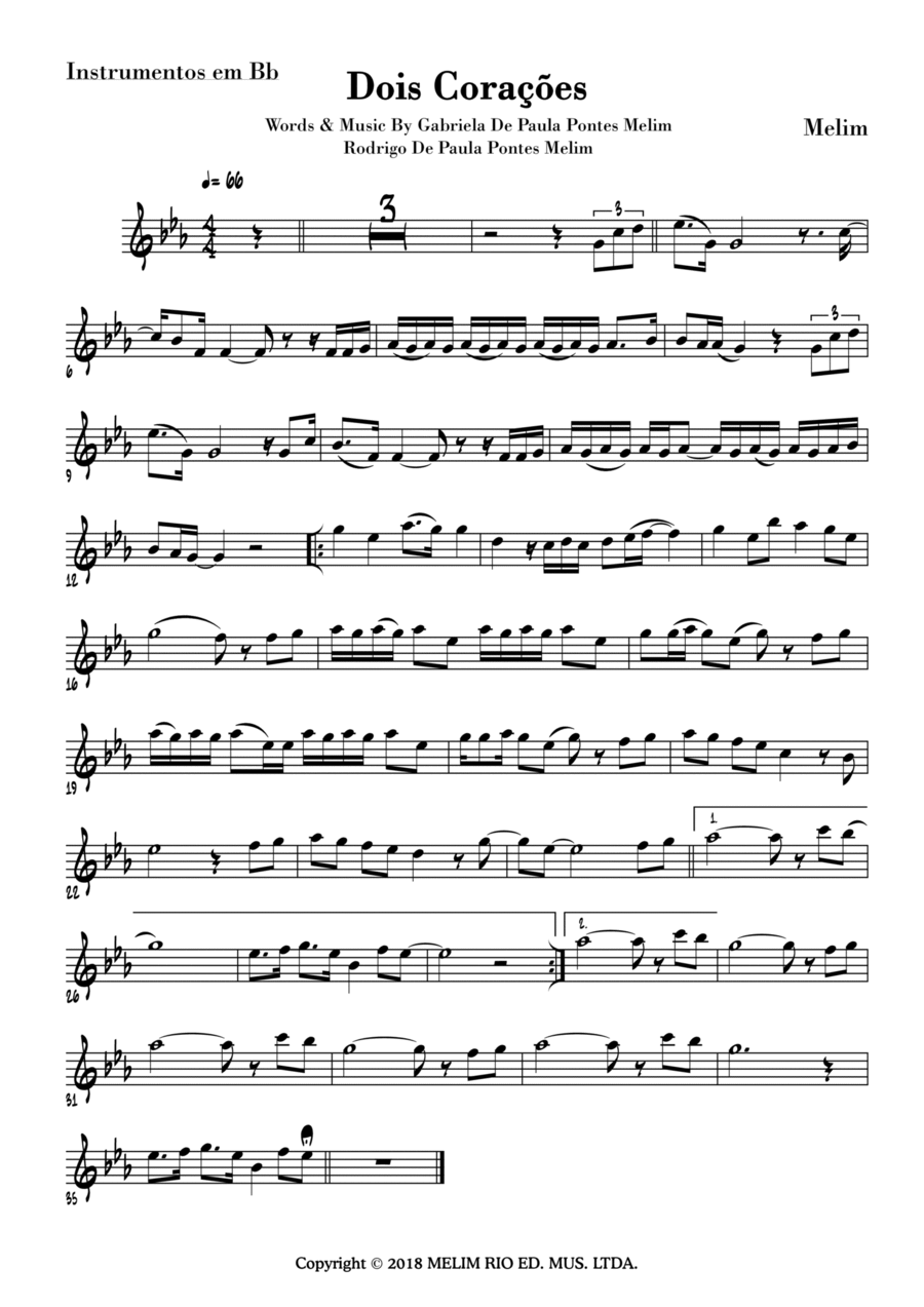 Dois Coracoes Tenor Saxophone scores gallery preview page 1