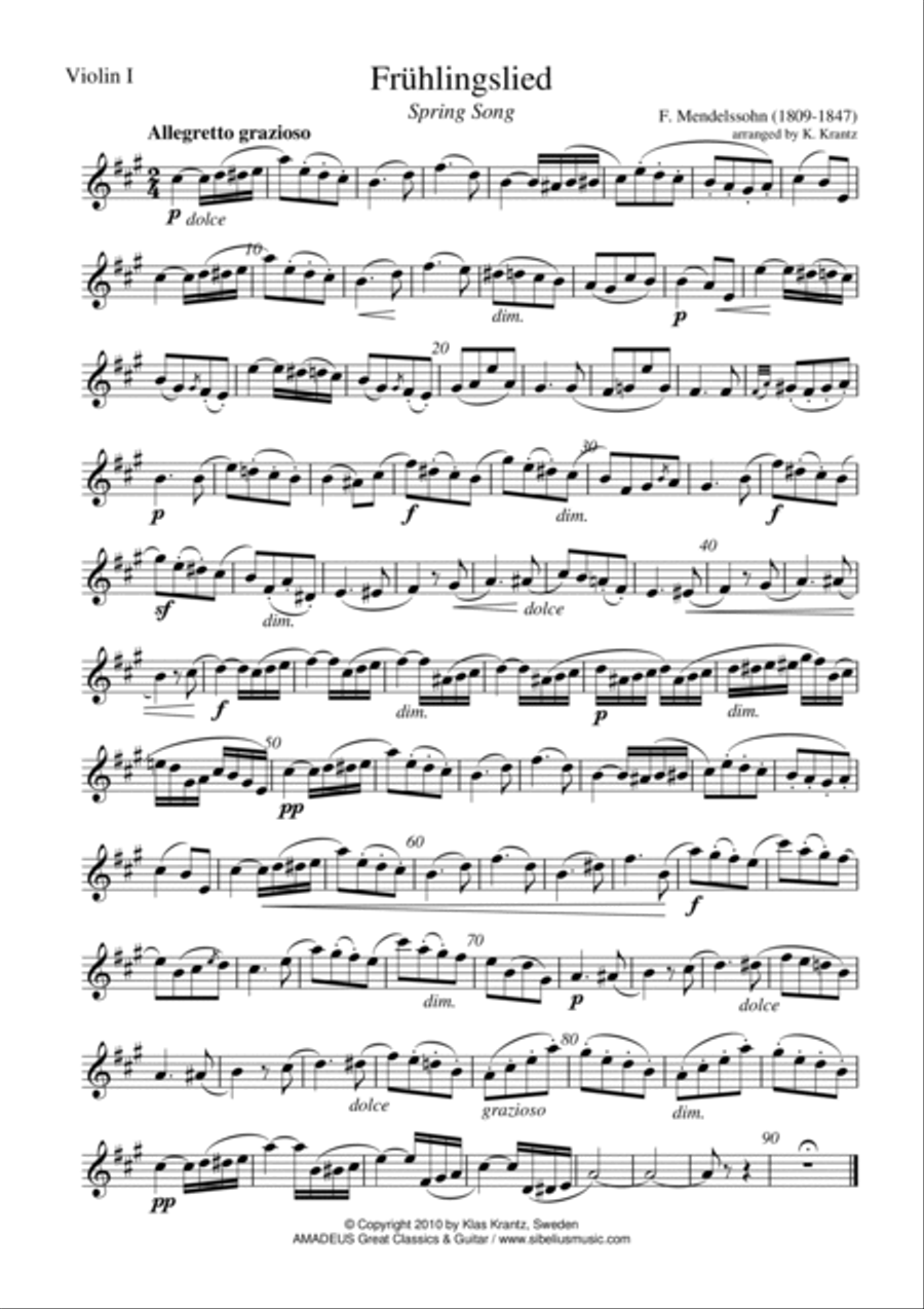 Fruhlingslied, Lieder ohne Worte Op. 62, Spring Song for string quartet String Quartet scores gallery preview page 4