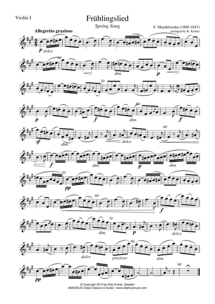 Fruhlingslied, Lieder ohne Worte Op. 62, Spring Song for string quartet image number null