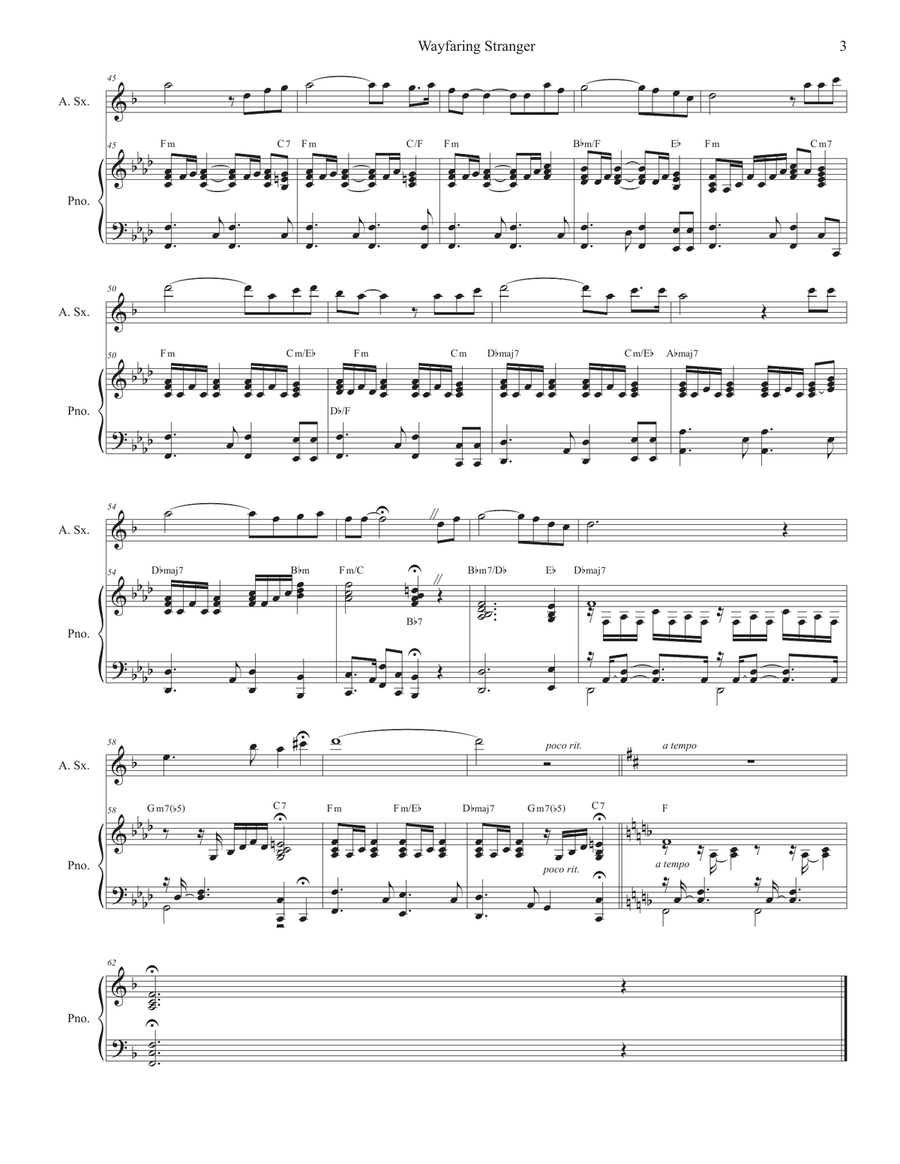 Wayfaring Stranger (Alto Saxophone and Piano) Alto Saxophone scores gallery preview page 4