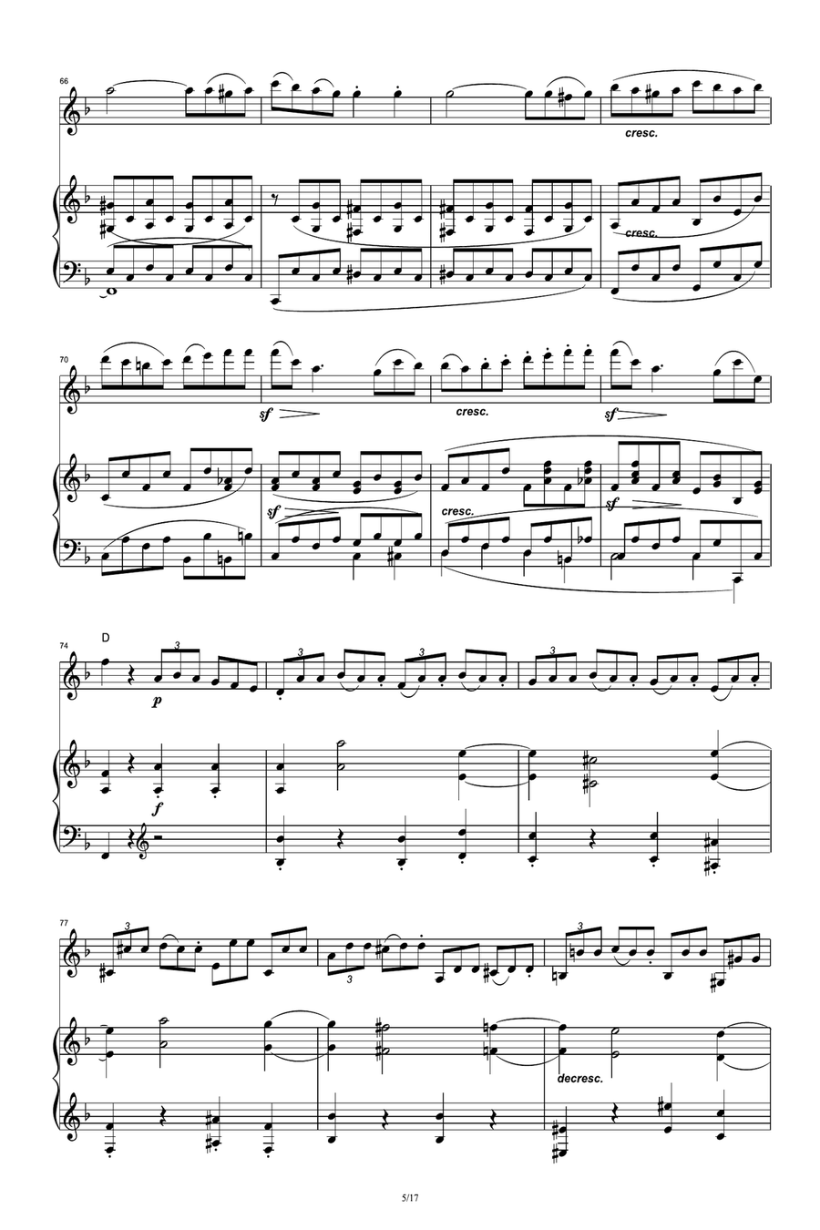 Sonata for Violin and Piano No. 5 in F major, Op. 24 'Spring':IV. Rondo. Allegro ma non troppo String Duet scores gallery preview page 5