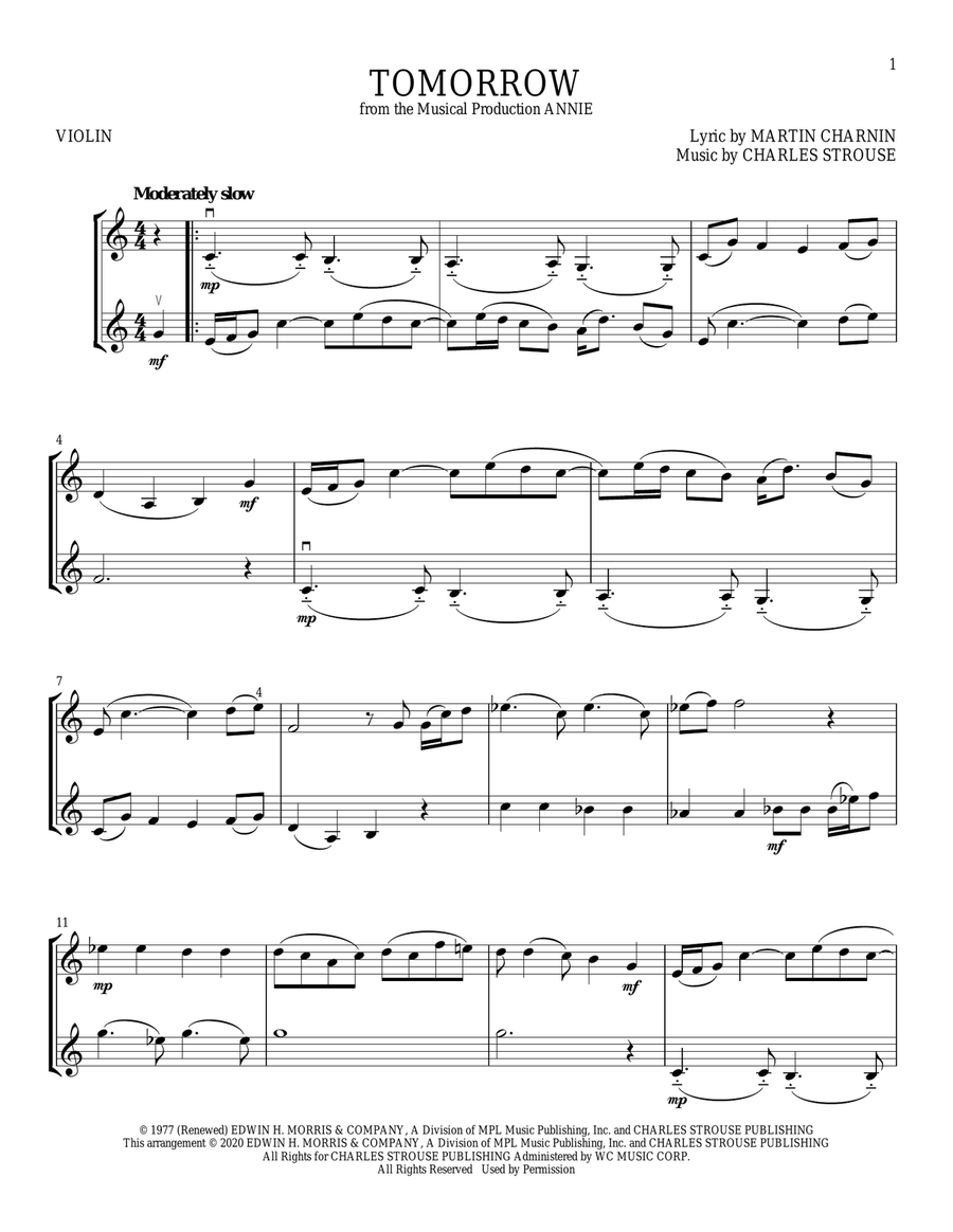Tomorrow (from Annie) Tomorrow (from Annie) String Duet scores gallery preview page 1