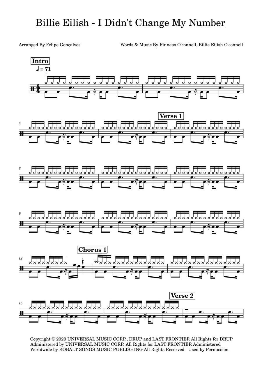 I Didn't Change My Number Drum Set scores gallery preview page 1
