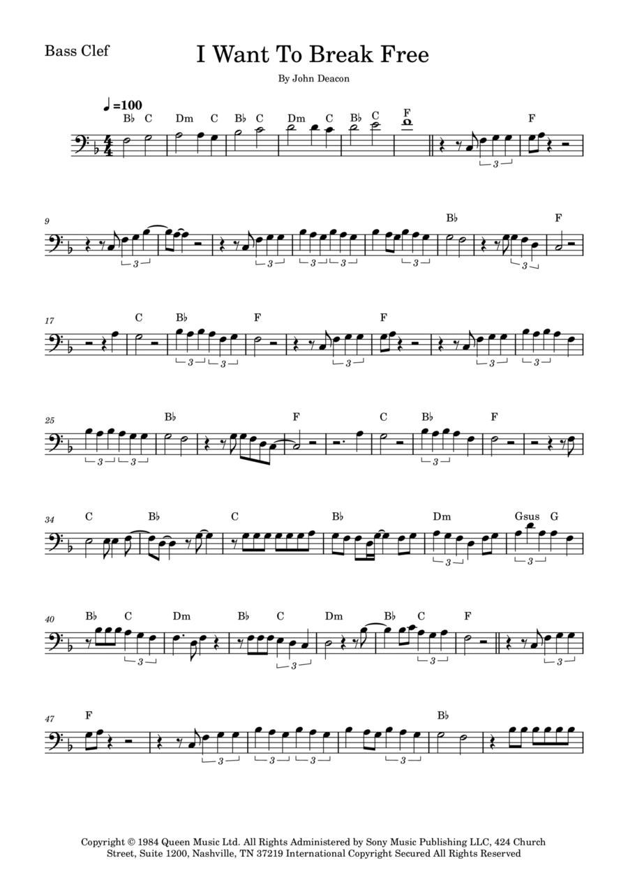 I Want To Break Free I Want To Break Free Cello Solo scores gallery preview page 1