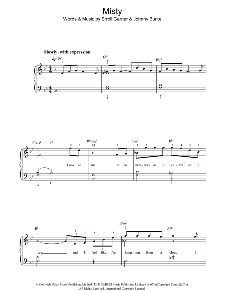 Misty Piano, Vocal, Guitar scores gallery preview page 1