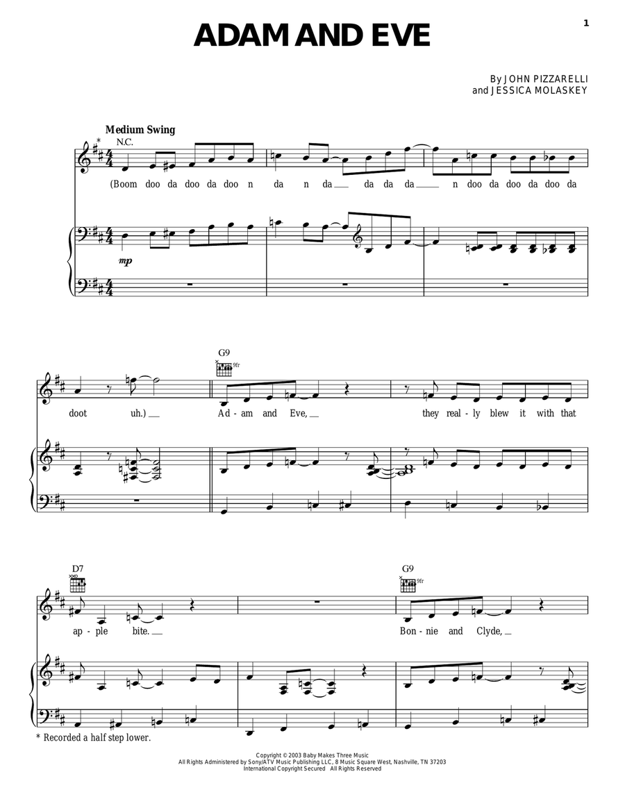 Adam And Eve Piano, Vocal, Guitar scores gallery preview page 1